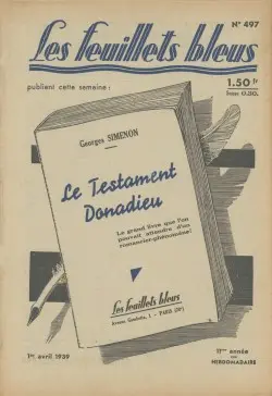 Titelblatt von »Les feuillets bleus« mit »Le Testament Donadieu« – Credits: Public Domain